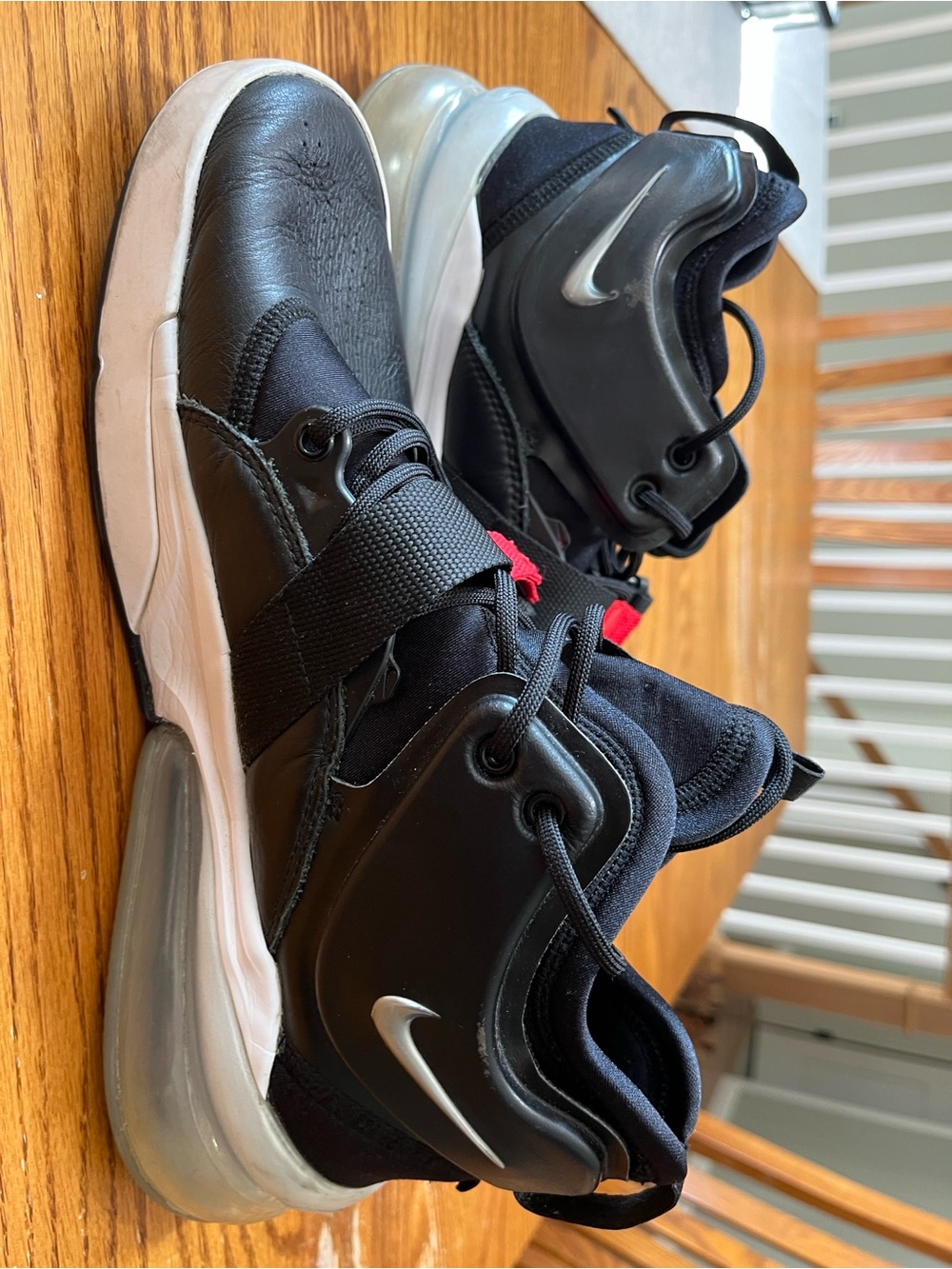 Nike Air Force 270?Black men’s Sneakers with White Sole and Red Accent